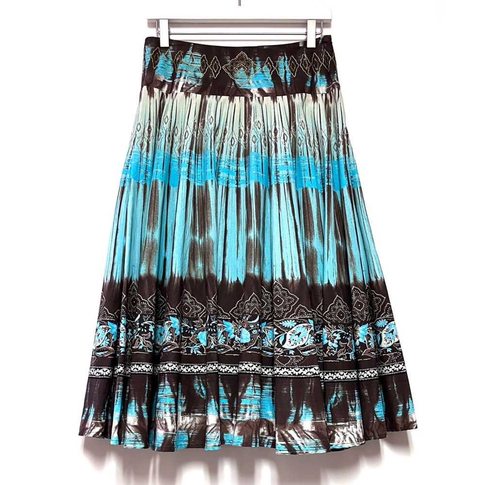 Marciano Midi Flare Broomstick Skirt SZ Small Vintage Y2K Boho Colorful IKAT USA